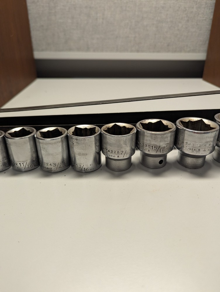 VINTAGE WRIGHT TOOL 1/2” Dr SAE STD 12pc SOCKET SET 8pt SQUARE 7/16 - 1 1/4" USA