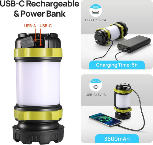2 Pack LED Camping Lantern Flashlight Rechargeable, 2 2 Pack, Light Green