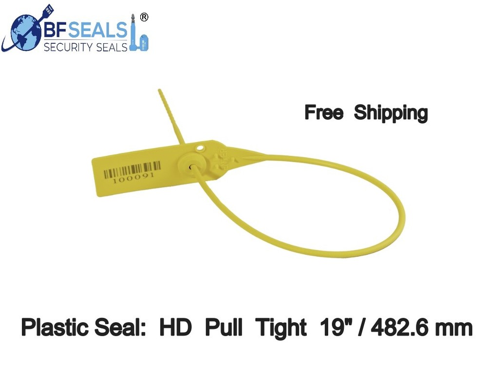 Plastic Security Seal PULL TIGHT HD , 19" Long, 100 Pcs, YELLOW, Heavy Duty