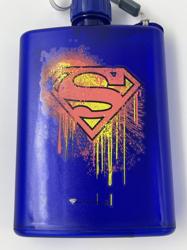 Superman Plastic Flask / Bottle w/Screw Top Lid & Nylon Loop Handle DC Comics