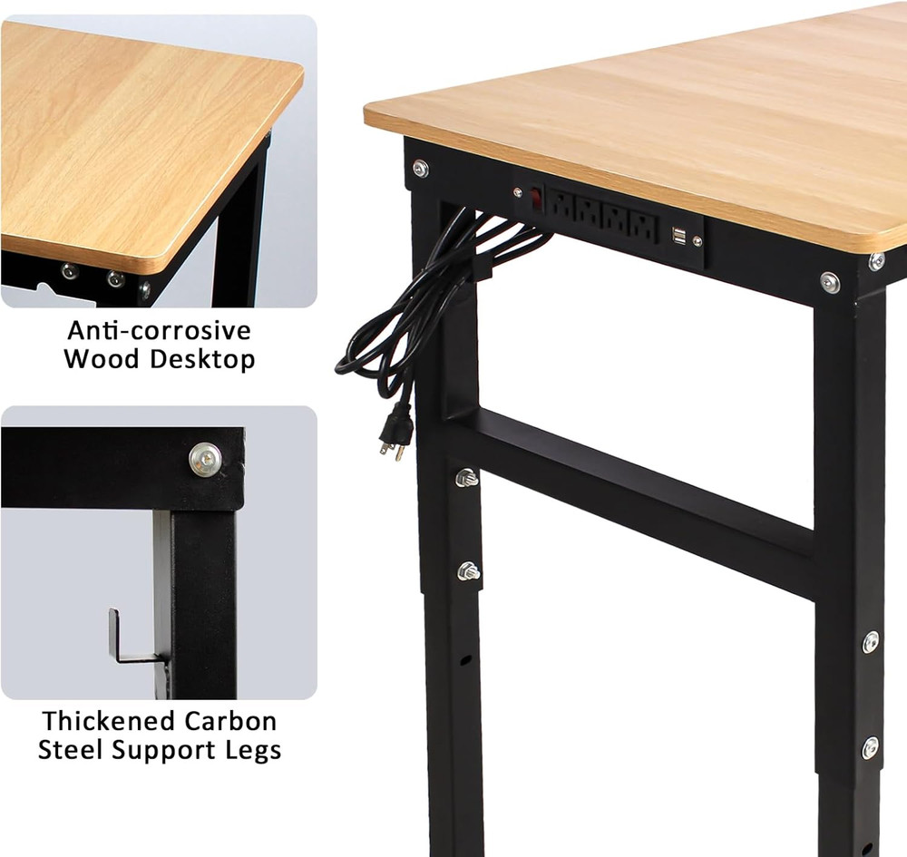 48'' Adjustable Workbench with Power Outlet, 2000 Lbs Capacity Work Benches for