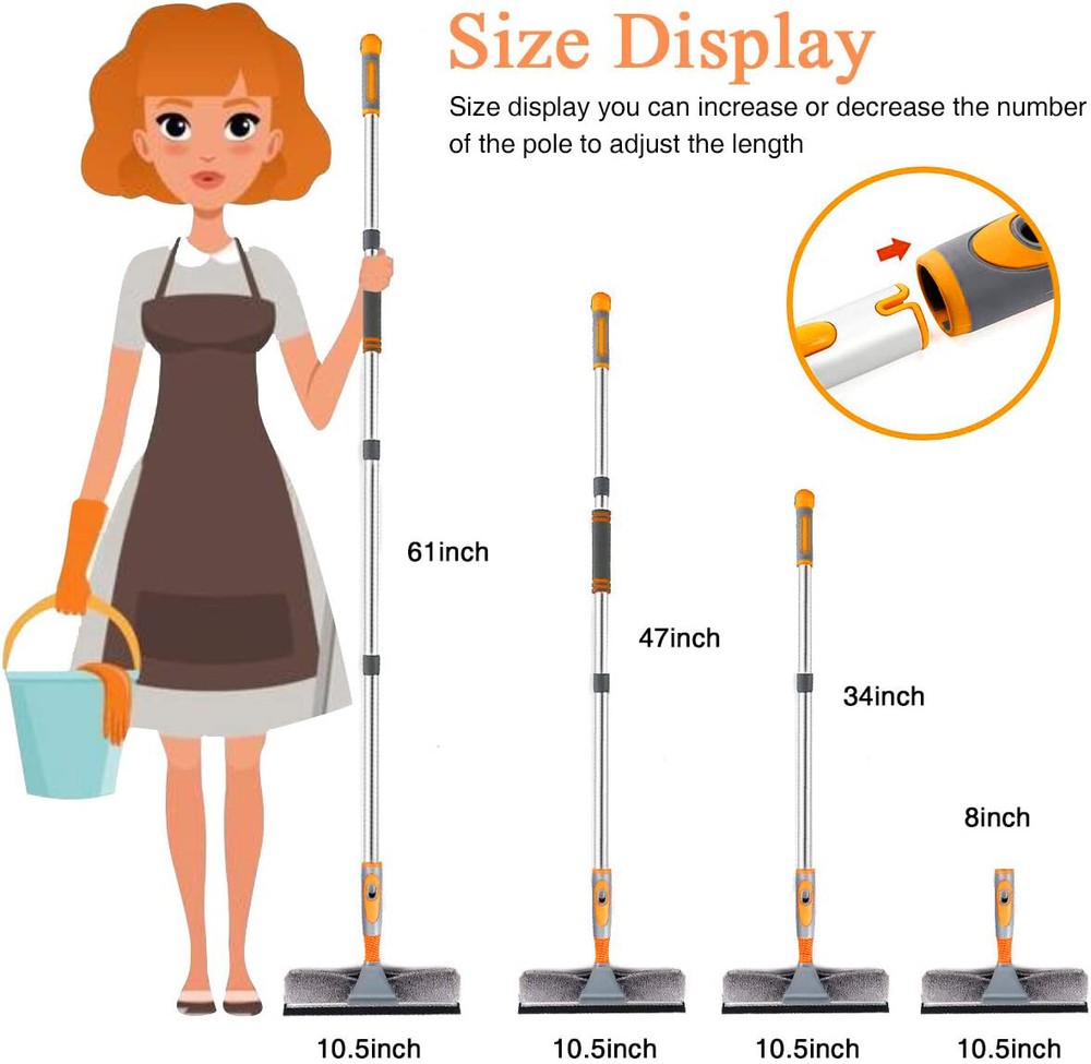 61'' Window Cleaner Extendable Telescopic Squeegee Long Handle Washer Scrubber