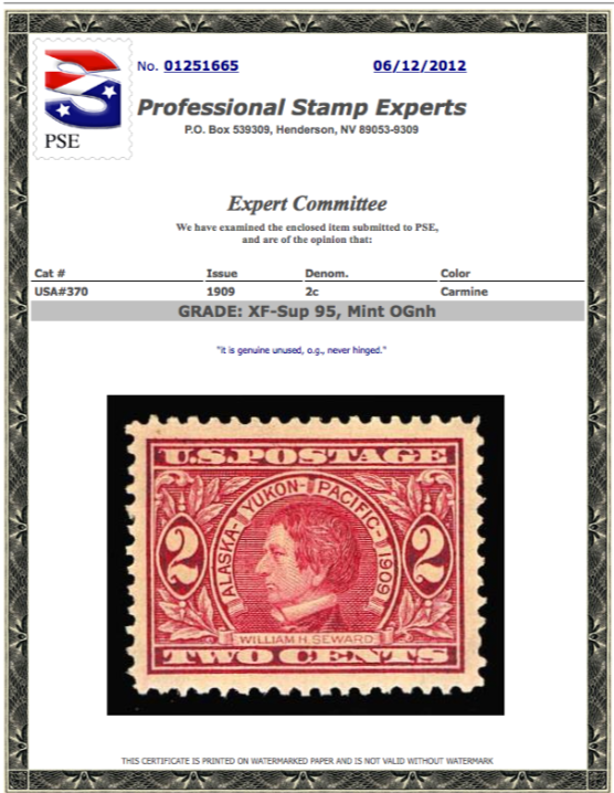 #370 MNH PSE Graded 95, PSE Cert # 01251665