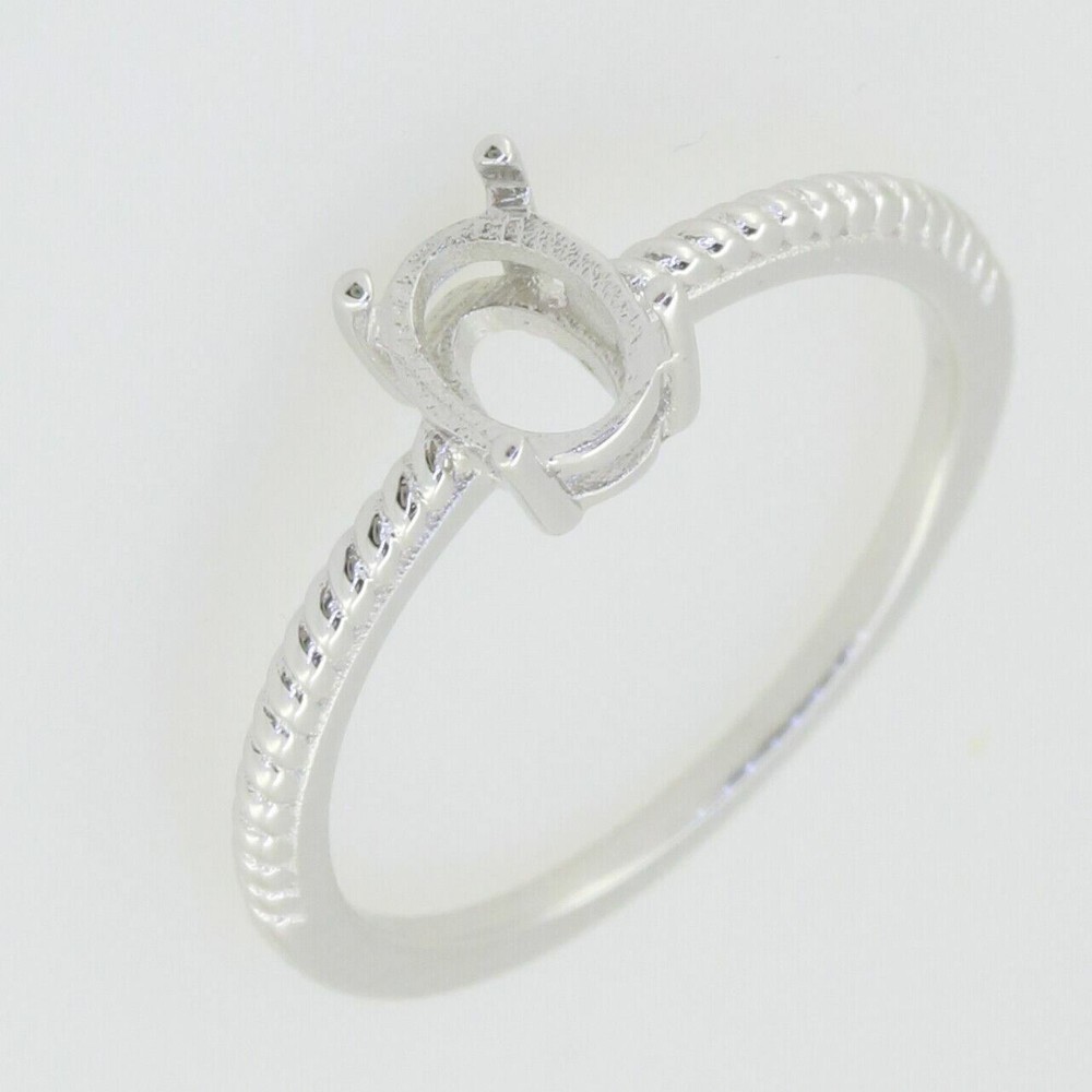 Delicate Sterling Silver Semi Mount Ring Setting OV 7x5mm Solitaire White Topaz