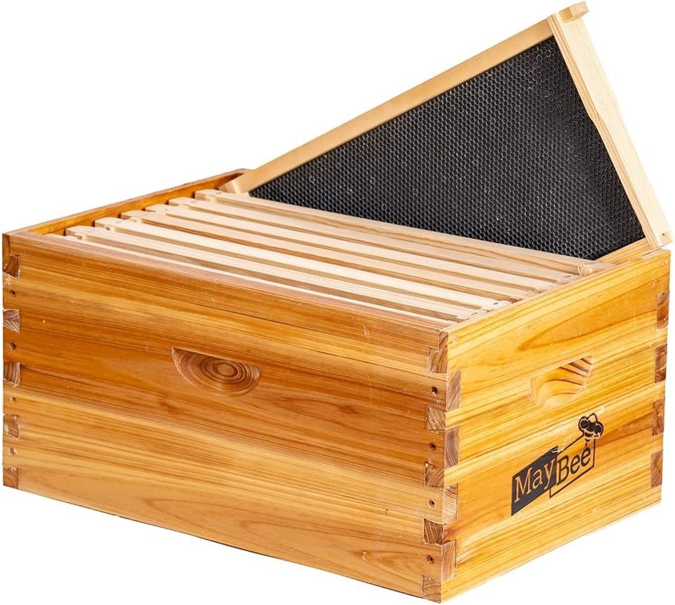 8-Frame Beehive Box Langstroth Deep Brood Box Dipped in 100% Beeswax Includes...