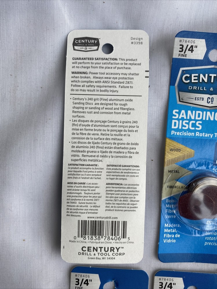 10 Packs Century 3/4" Fine Sanding Discs for Precision Rotary Tools