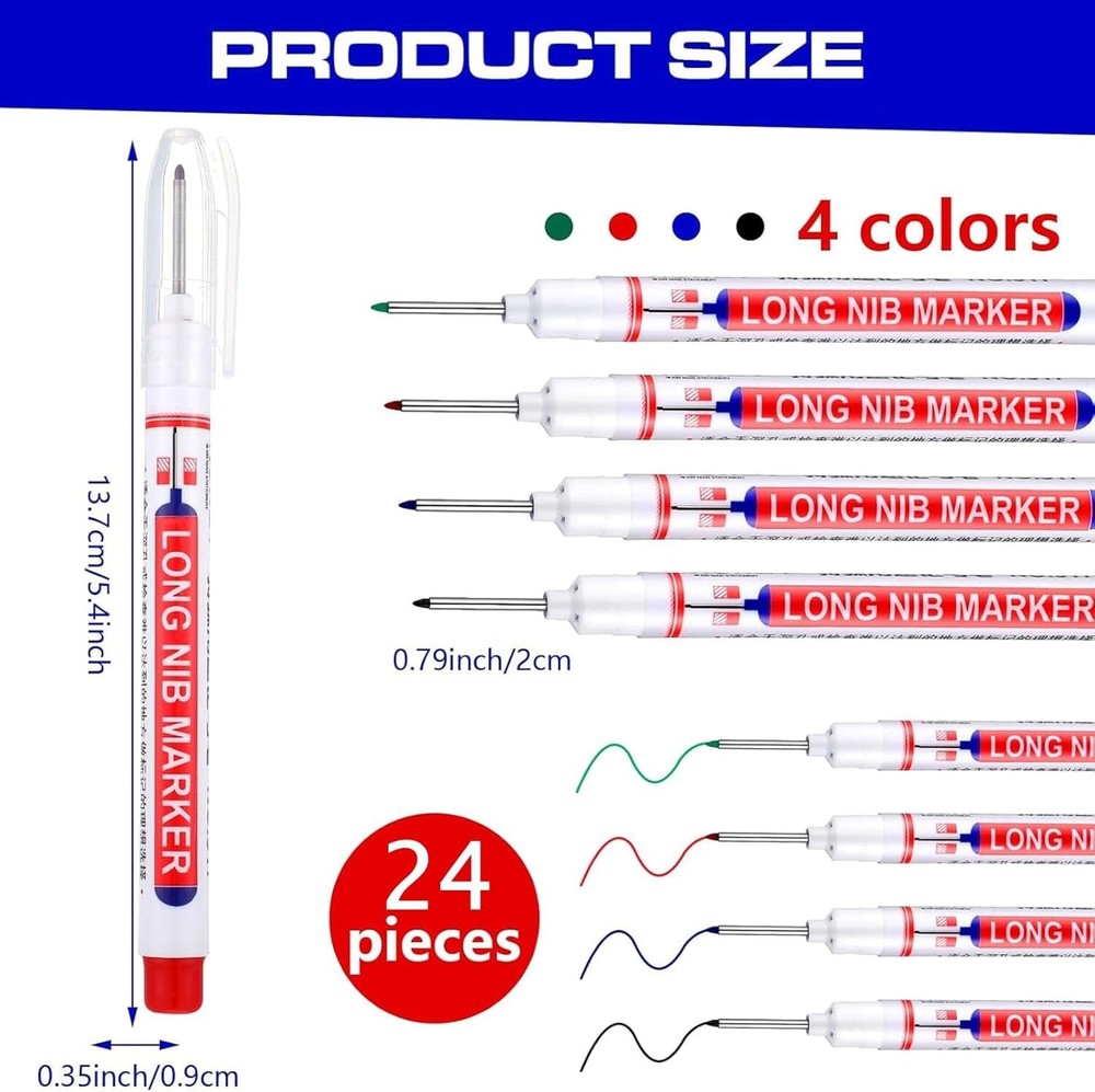24Pcs Multi-Purpose Deep Hole Marker Pens Long Deep Nib Markers 20Mm Long Head**