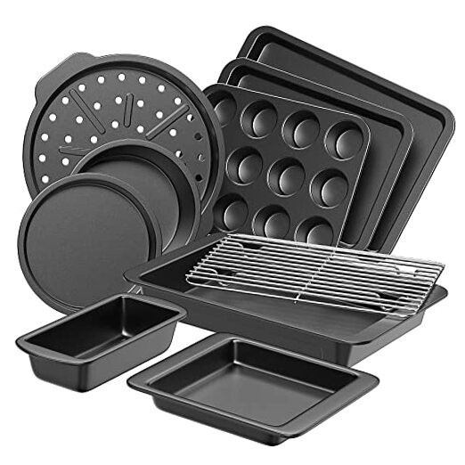 Bakeware Sets, Baking Pans Set, Nonstick Oven Pan for 10 Pieces Set Grey