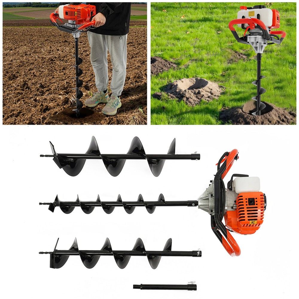 2-Stroke 52CC Earth Auger Digging Machine Gas Powered Post Hole Digger w/ 3 Bits