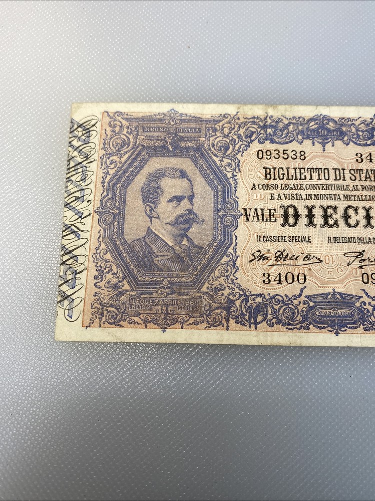1918 italy 10 lire high grade note