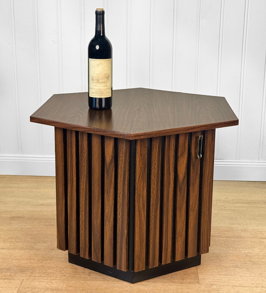 Mid-Century Hexagonal Walnut & Black Laminated Cocktail Table
