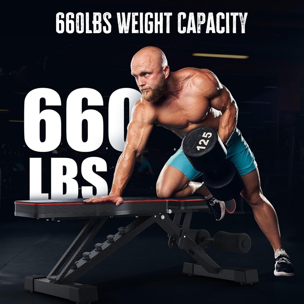 Adjustable Foldable 660LB Weight Bench, Lifting Sit-up Multi-use Workout