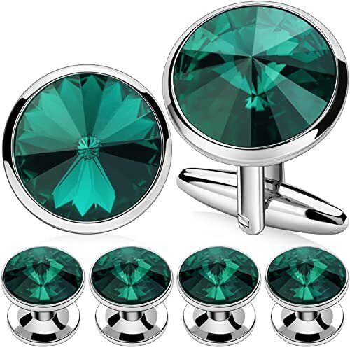Cufflinks for Men with 4/6 pcs Shirt Studs Set, Emerald(2 cufflinks & 4 studs)