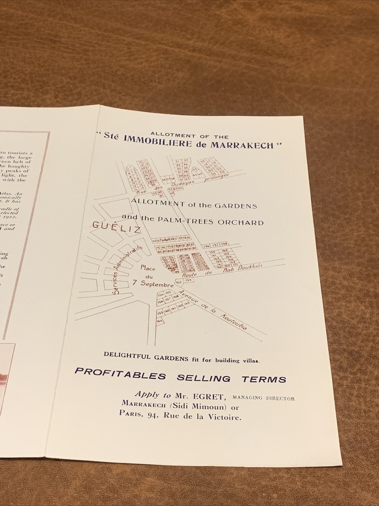 Guide To Marrakech / Marrakesh Morocco - Rare Brochure Pamphlet