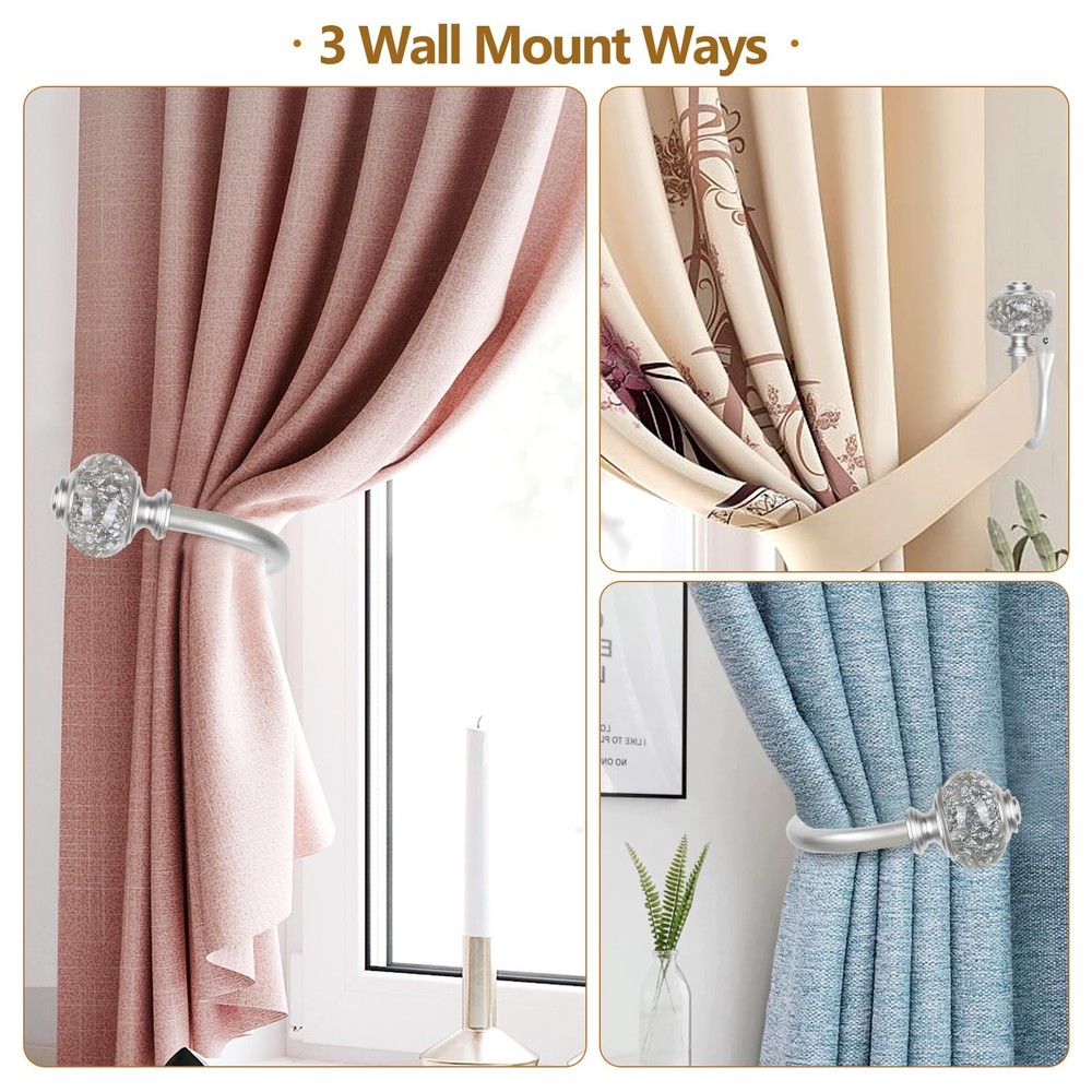 2 Pack Curtain Holdbacks, USFOOK Silver Decorative Window Drapery Tiebacks (2...