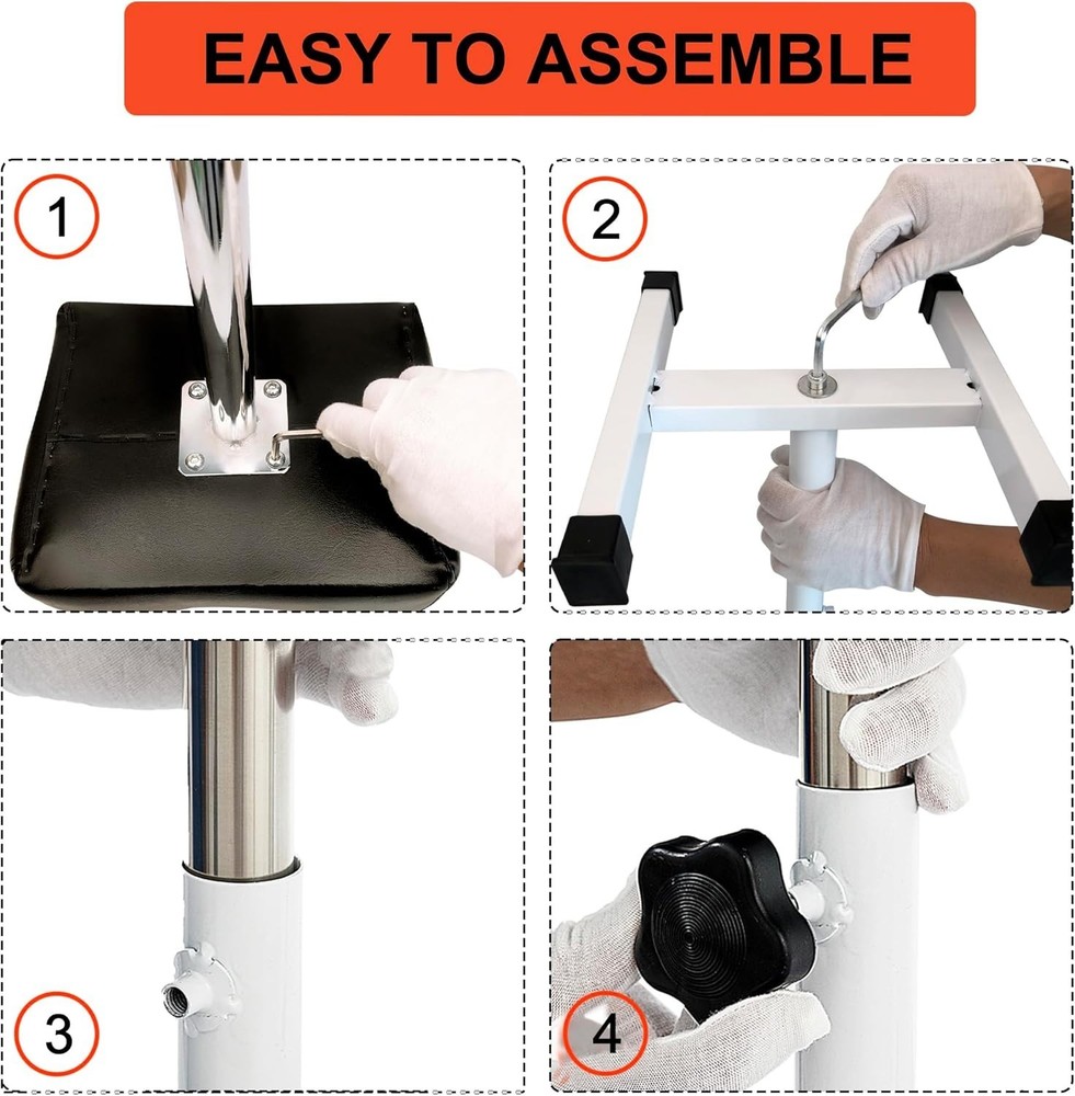 Adjustable Pedicure Stand Stool with Comfortable PVC Leather Cushion - Black