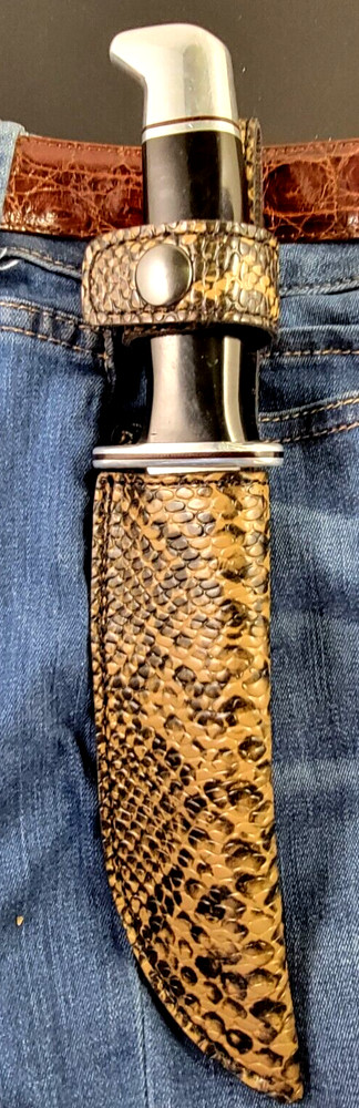 Buck Knives 119 Sheath Right Pull Authentic FAUX SAND BROWN PYTHON SKIN leather