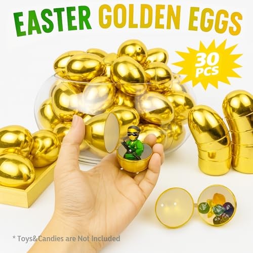 Golden Easter Eggs 30 Pack, 2.36'' Fillable Plastic Eggs for Easter Egg Hunt,