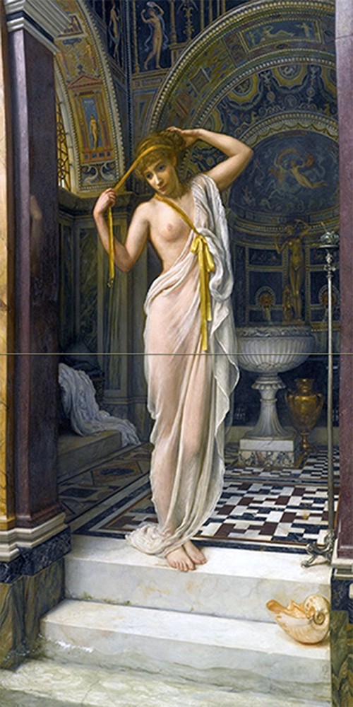 Before bathing E. Poynter girl nude Tile Mural Kitchen Backsplash Marble Ceramic