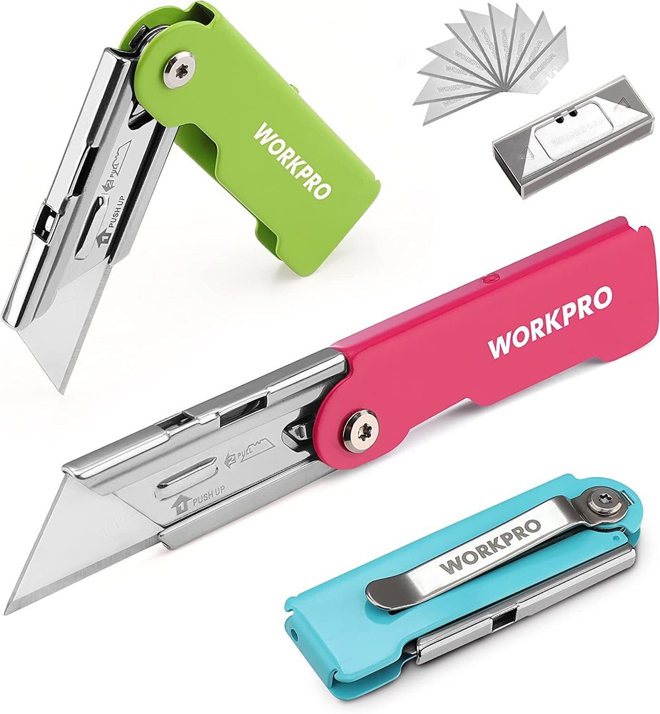 WORKPRO 3-Pack Folding Utility Knife Set, Quick Change Blade Box Cutter