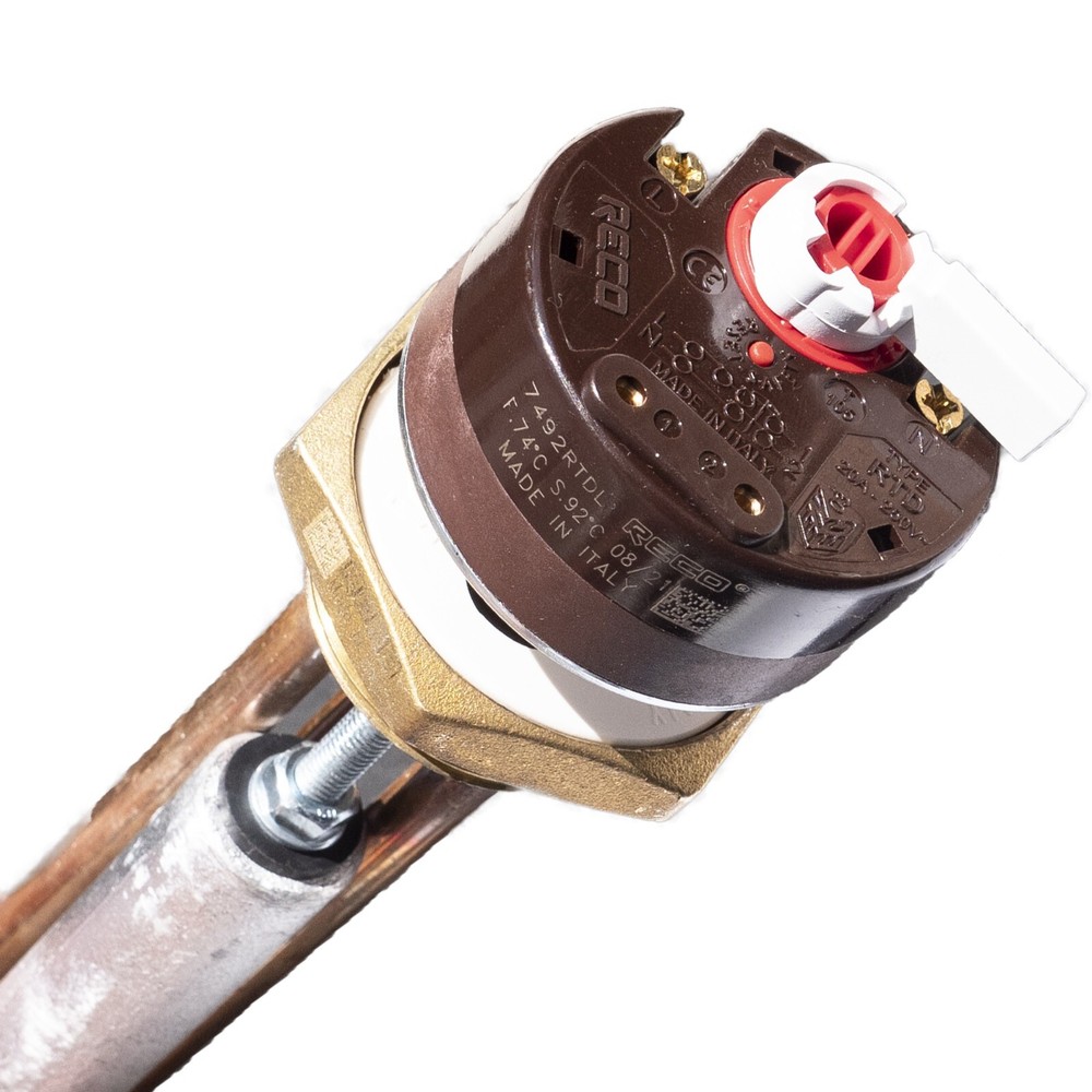 SOLAR TANK HEATING ELEMENT 3000W 1 1/4" BSP WITH ROD THERMOSTAT RTS RECO ANODE