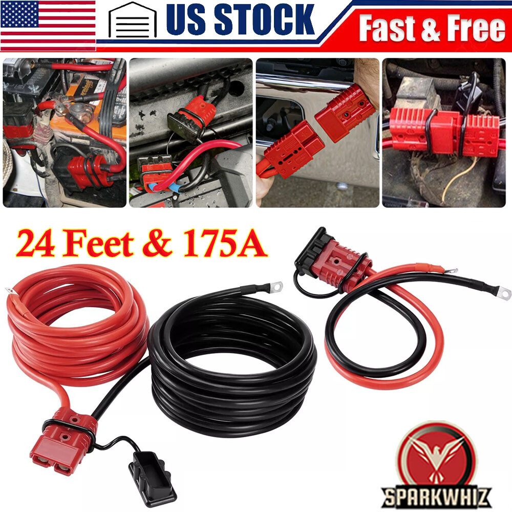 24FT Quick Disconnect Winch Power Cable, 4 Gauge 4 AWG Wiring For Winch Trailer