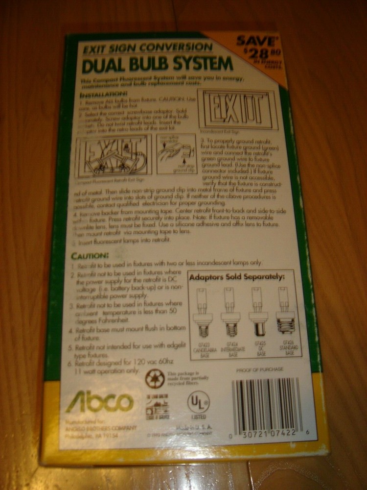 EXIT SIGN CONVERSION DUAL BULB SYSTEM- ABCO