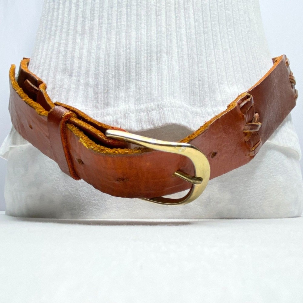 Leather Segmented Stitched Belt Unisex XL Gingerbread Brown