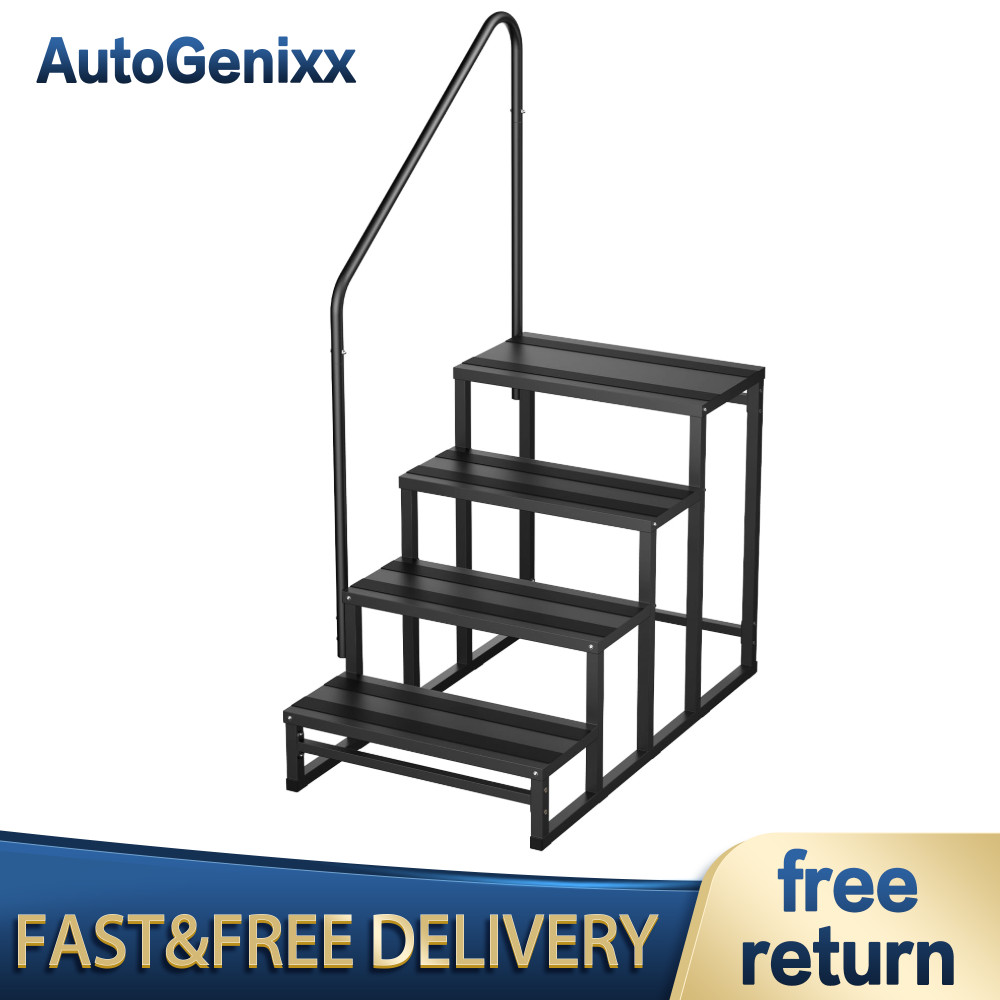 4 Step RV Stairs with Handrail Heavy Duty Non Slip Steps for Camper Porch Indoor