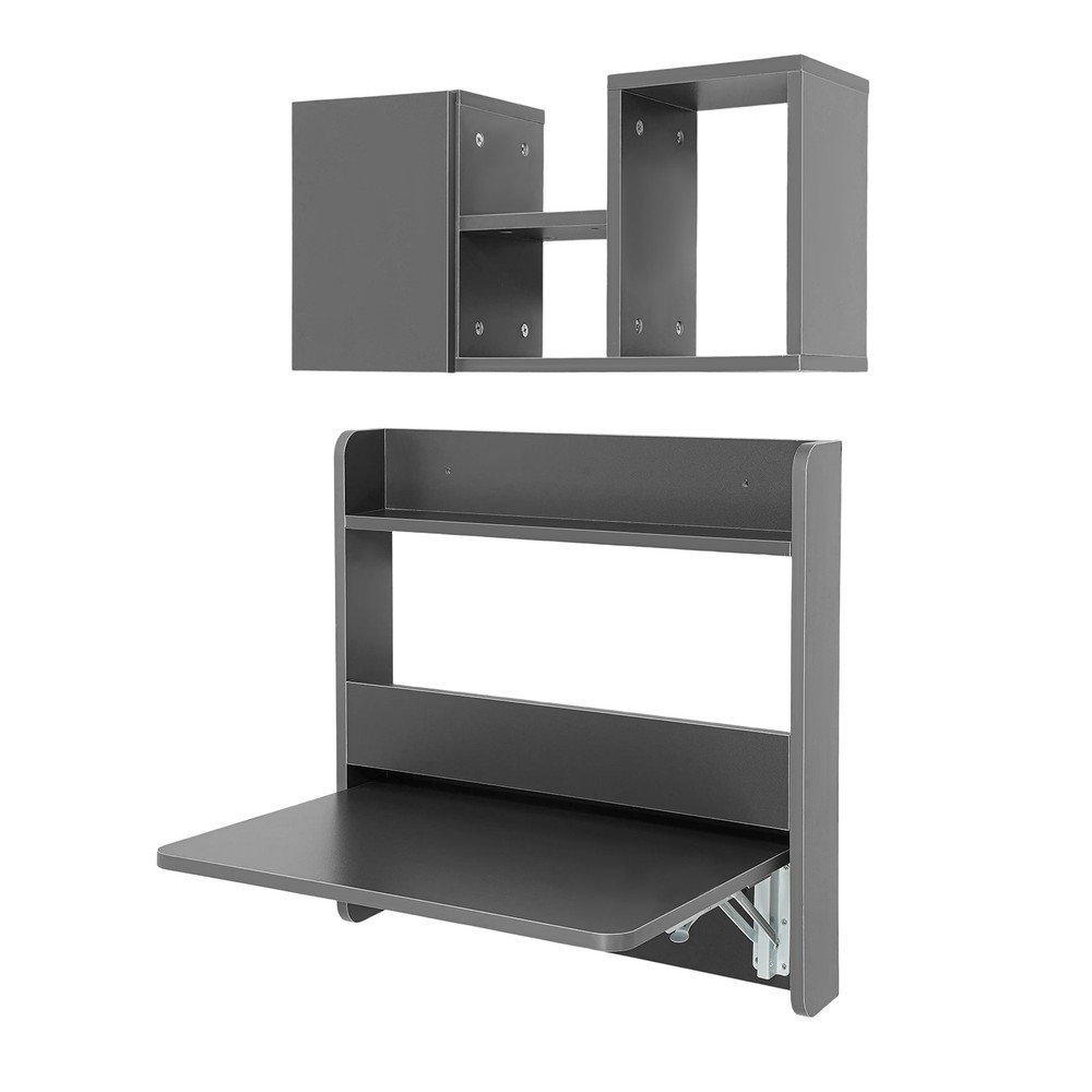 Folding Space Saving Wall Mounted Table Fold Down Laptop Desk Grey Writing Table