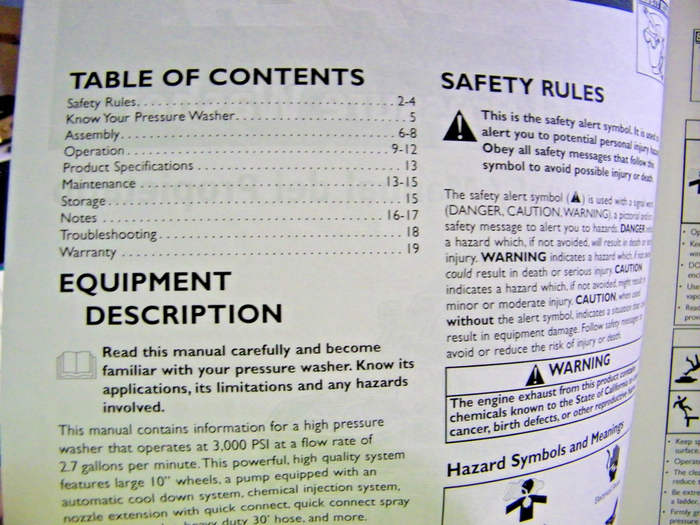 Snapper Owner's Manual 3000 PSI Pressure Washer