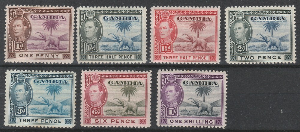 GAMBIA 1938 KGVI ELEPHANT RANGE TO 1/-