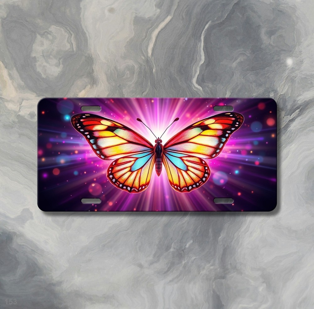 Colorful Butterfly License Plate Front Plate Customizable Butterfly Artwork Perf