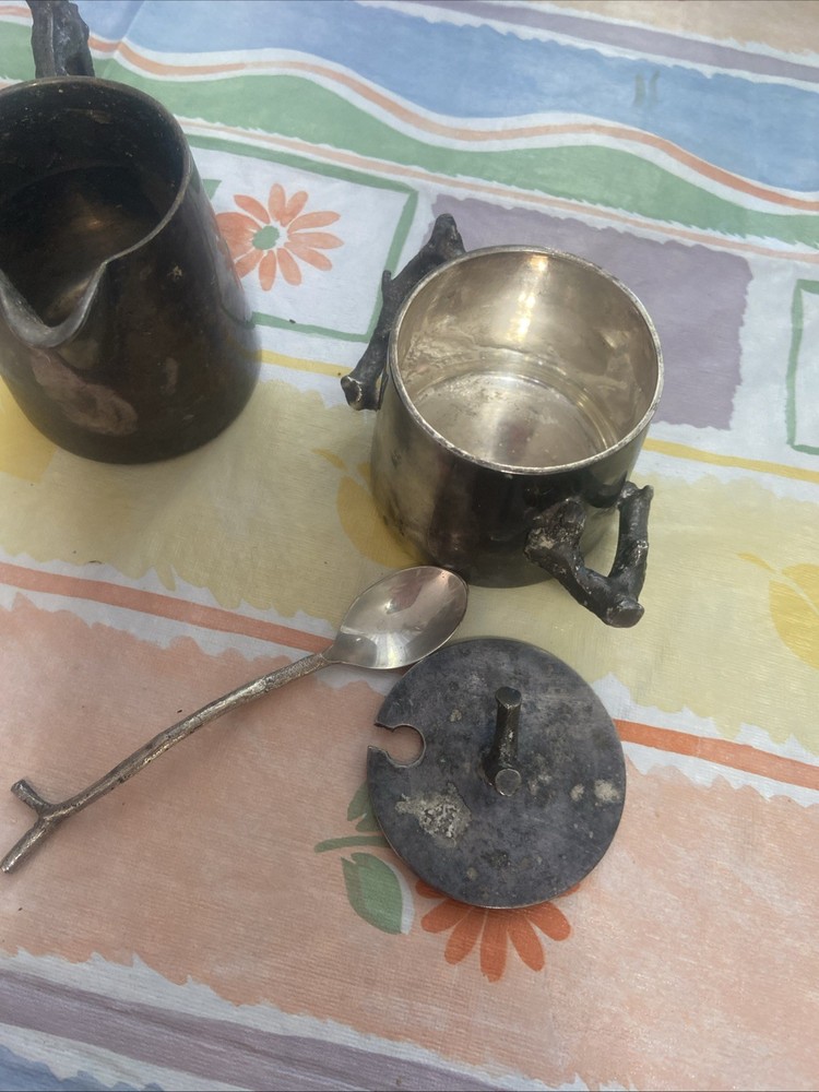 ARAM Signed Silver Plate Sugar and Creamer Set with Branches