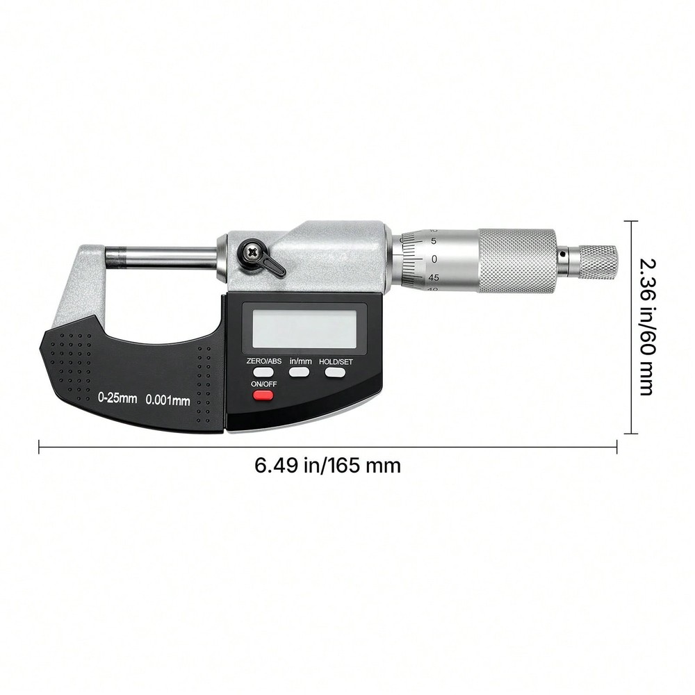 Micrometer Set, Digital Outside LCD Screen, In/Mm Switch, Carbide Tip