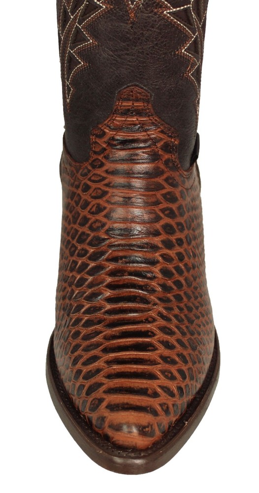 Mens Cognac Cowboy Boots Leather Snake Python Print Western Wear J Toe Botas