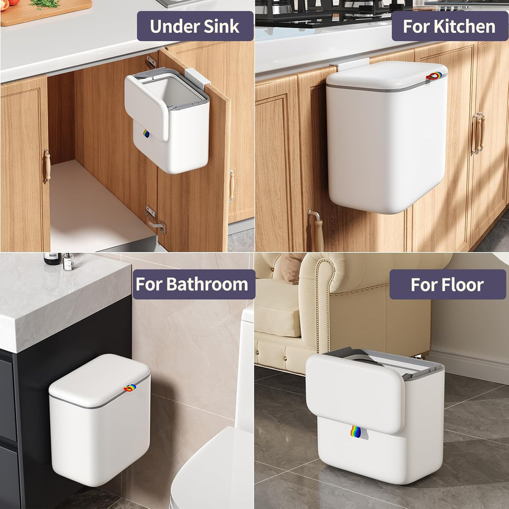Compost Bin Kitchen Countertop under Sink 2.6 Gallon Hanging Small Trash Can Lid