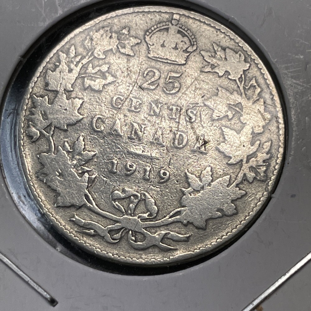 1919 Canada 25 Cent Sterling Silver Coin Quarter Ungraded