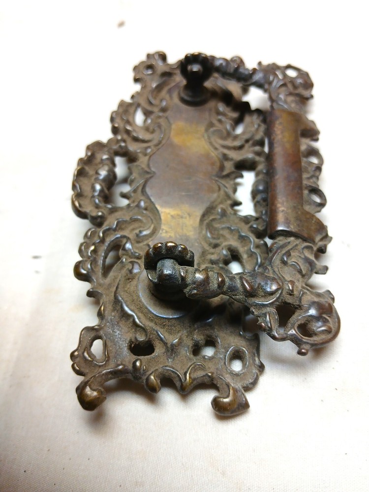 Antique Victorian Cast Brass Drawer Pull with Copper Flashing 1880s