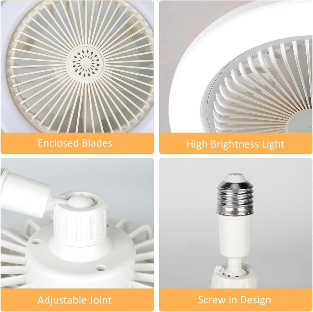 10" Adjustable E27 Socket Ceiling Fan Light 3-Color Temp LED Chandelier w/Remote