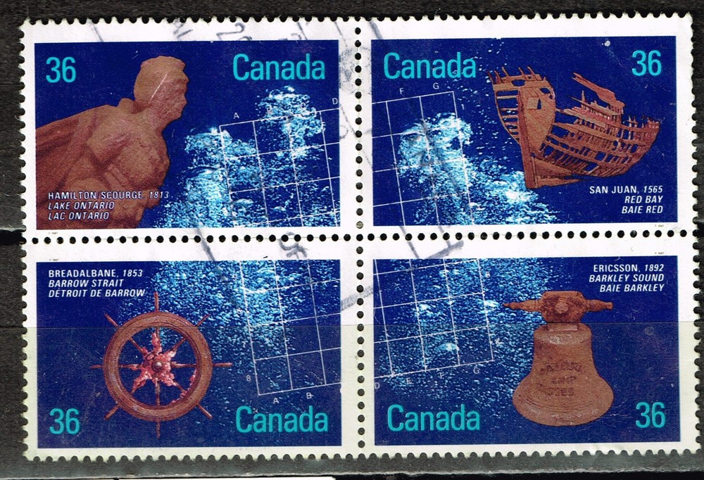 Canada old Ships Art maps stamps block 1987
