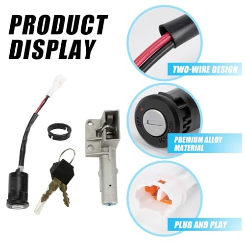 Motorcycle Ignition Key Switch Set, Ebike Ignition Switch with Key Fit for