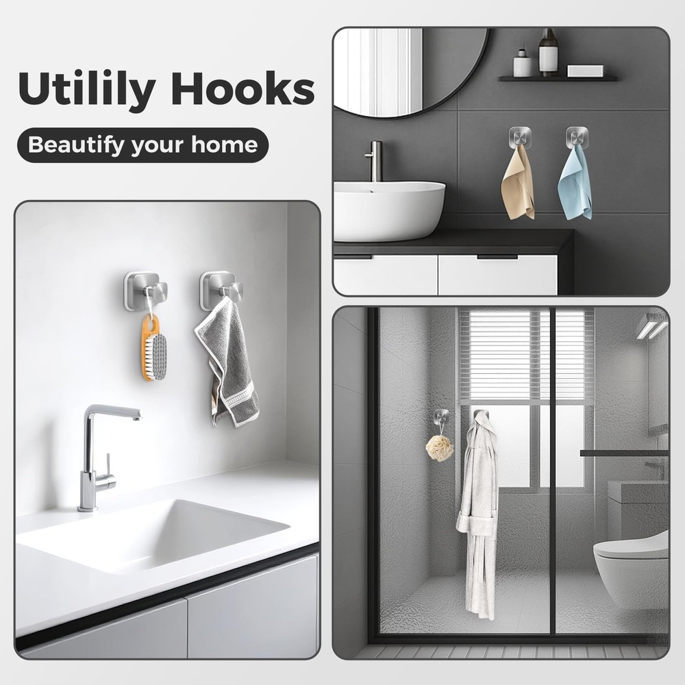 Shower Hooks for Inside Shower,Reusable Suction Cup Hooks for Glass Window,Mi...