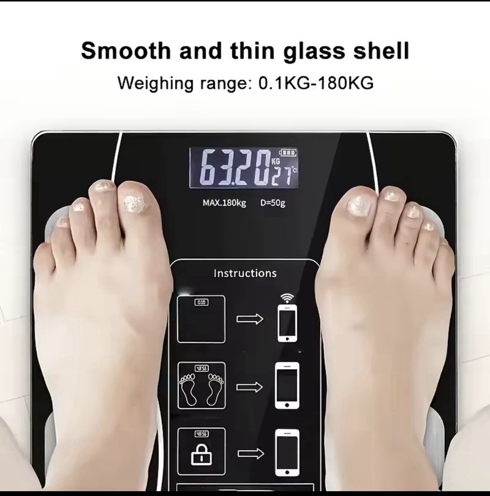 Black Digital Smart Body Analyzing Bathroom Scale Glass Modern USB Charging