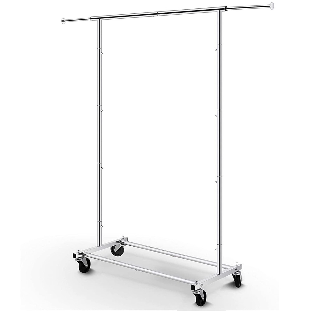 Rolling Clothes Rack Chrome Standard Garment Organizer Wheels
