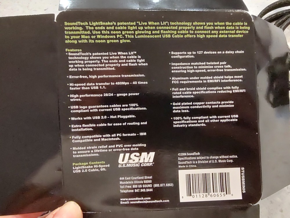 LIGHTSNAKE STUSBMINI6 USB-A TO USB-MINI CABLE - LIGHTS UP WHEN DATA PASSES