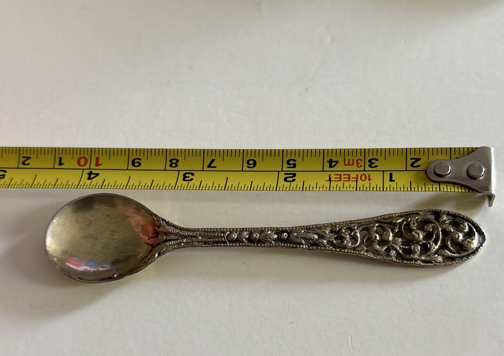 Antique Silver Open Work Scroll Floral Master Salt Spoon Continental 4.25”