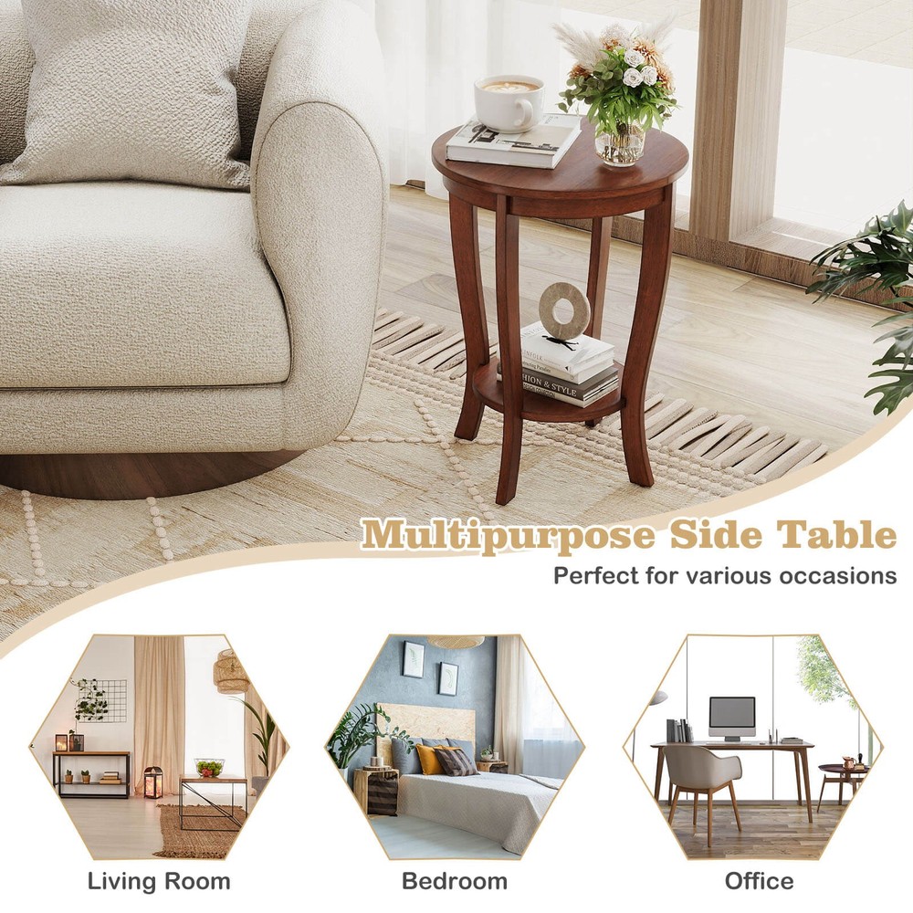 2-Tier End Table 18" Round Compact Sofa Side Nightstand w/Storage Shelf