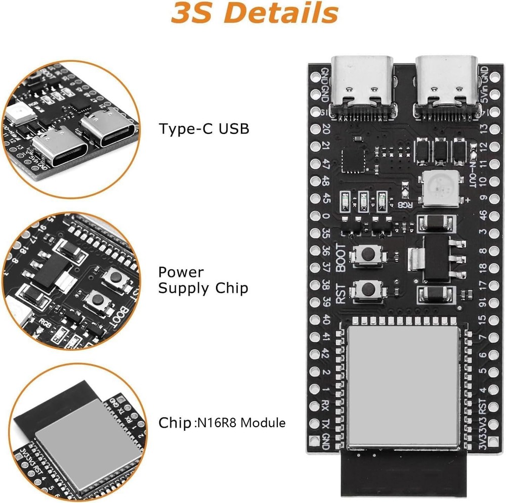 3 PCS ESP ESP-32-S3 Development Board ESP-32-S3 Module with ESP-1-N16R8 Low P...