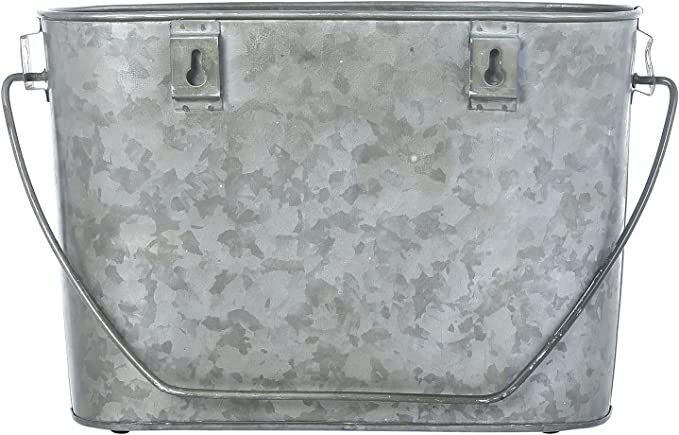 Rustic Tin Hanging Storage Bin, Galvanized Metal Bathroom Magazine Holder